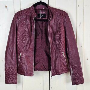Coalition LA Quilted Moto Jacket Burgundy Faux Leather XS